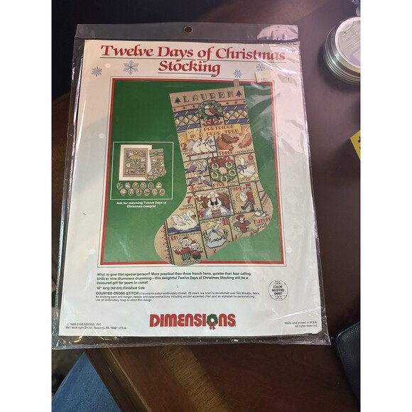 1989 Twelve Days of Christmas Stocking Kit #8389 New Old Stock Holiday Kit - Picture 1 of 8